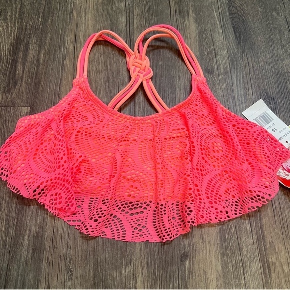 NWT Angel Beach Pink Crop Top Bathing Suit Top Juniors Size 16 - Picture 1 of 10